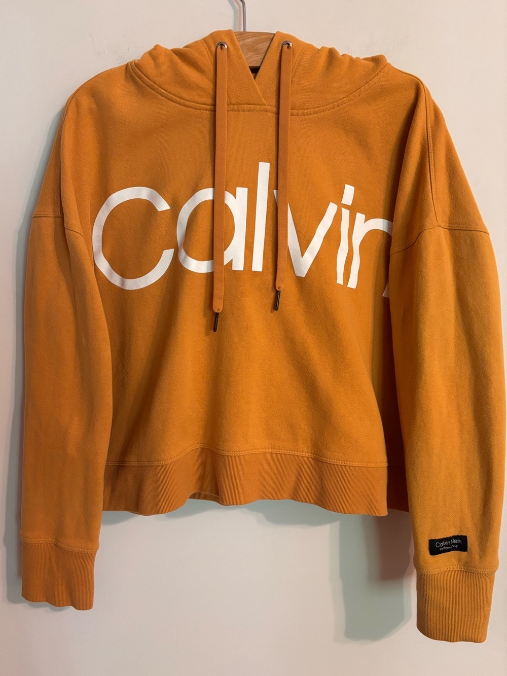 Calvin Klein Performance Golden Yellow Logo Print cropped hoodie